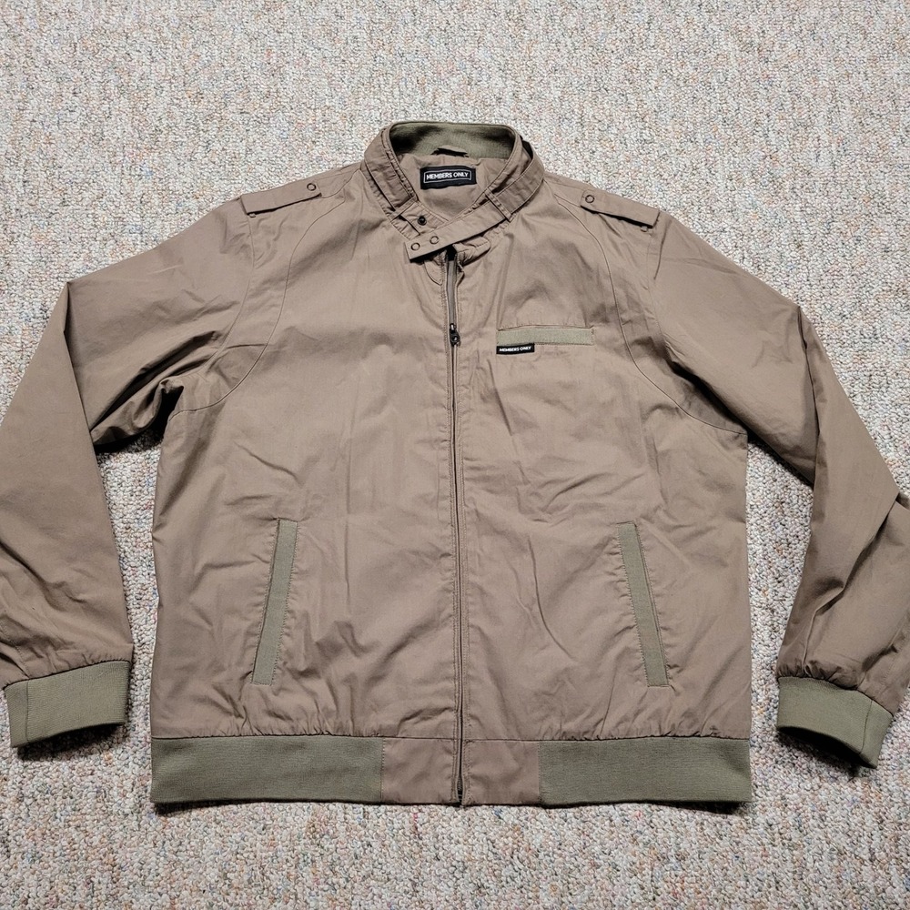 Members Only Racer Jacket Mens 2XL Khaki Tan Vintage Iconic Bomber Coat Preppy